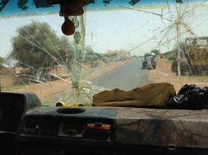 Windshield of a mini car, not Abou's bus, but similar issue here